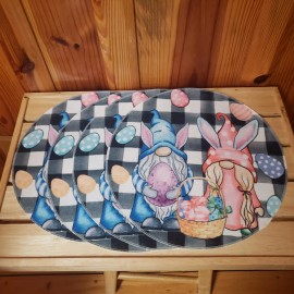 (4) Easter Placemats Buffalo Plaid Bunny Gnomes Eggs Table Spring Seasonal