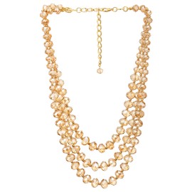 COOLSTEELANDBEYOND Crystal Beads Statement Necklace, Three Strands Layered Necklace, Waterfall, Metal, No Gemstone