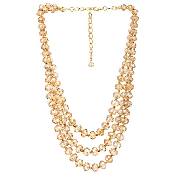 COOLSTEELANDBEYOND Crystal Beads Statement Necklace, Three Strands Layered Necklace, Waterfall,