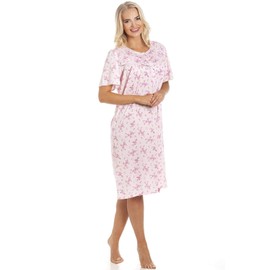 Camille Womens Polycotton Short Sleeve Floral Nightdresses 14-16 Pink
