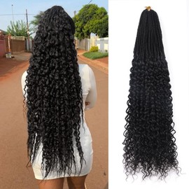 30 Inch Goddess Box Braids Crochet Hair for Black Women 7 Packs Box Braids with Curly Ends Pre Looped Deep Twist Crochet Braids Wavy Crochet Goddess Braids(1B)