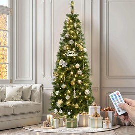 YITAHOME Pre-Lit Artificial Pencil Christmas Tree 7.5 FT with Remote, Fraser Fir, Slim Green Christmas Tree with 1000 Branch Tips and 350 Lights