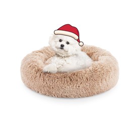 FluffyDream 24 inch Donut Dog Bed, Calming Bed for Dogs, Brown Cat Bed Washable, Round Dog Donut Bed Washable, Plush Fur Dog Bed, Dog Cuddle Bed