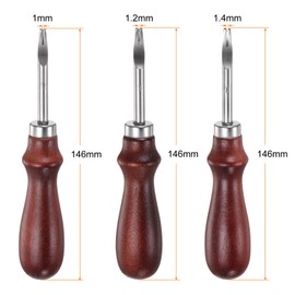 sourcing map Leather Edge Bevelers Tool 1mm & 1.2mm & 1.4mm Steel Skiver Leather Tool Leather Edge Skiving DIY Craft Tool Edge Trimmer Cutting with Wooden Handle for Leather Edger Thinning