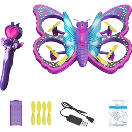 Dodoore Mini Drone for Kids, Remote Control Butterfly Drone with LED Lights, RC Quadcopter with 3D Flip, Headless Mode, Altitude Hold, Small Flying Toys Drones for Beginners, Boys & Girls
