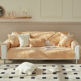 vctops Farmhouse Velvet Plush Sofa Cover Palm Leaves Quilted Sectional Couch Cover Soft Furry Fuzzy Non-Slip Sofa Slipcover for Dogs, Cats, Kids, Pets Furniture Protector (Camel,28"x28")