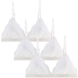 Peachat Lace Bralettes for Women Floral Adjustable Thin Strap V Neck Hook Eye Unpadded Triangle Bralette Wire Free Bra, Removable Pads - 3 Pack(white, White, White), Large