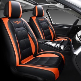 YHCBNKI Car Seat Covers, PU Leather, Full Set for 5-Seat Vehicles, Black (Black-Orange)
