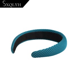 SXQLYH Padded Headband, Women's Headband, Thick Hair Band, Headbands, Soft Fabric Hair Hoops, Padded Retro Style Hairband, Comfortable Headbands for Women and Girls (Blue)