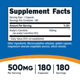 Nutricost Acetyl L-Carnitine 500mg, 180 Capsules - Non-GMO and Gluten Free (2 Bottles)