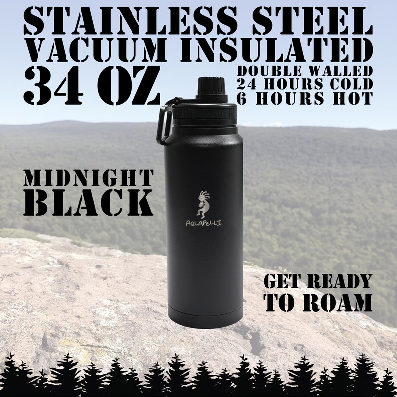 Aquapelli Water Bottle Midnight black 34 oz