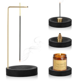 2-in-1 Incense Holder, Handmade Wooden Base Incense Stick Holder, Modern Design with Cone Spool, 9 Hole Incense Holder, Incense Burner for Home Office Decor, Yoga, Meditation (Black)