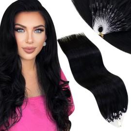Vivien Micro Ring Real Hair Extensions, Black Extensions, Real Hair, Micro Ring #1, Micro Loop Extensions, Real Hair, 60 cm, 50 g/50 Strands