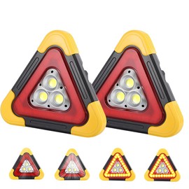 Tempsnow 2Pcs Emergency Warning Triangle LED Lights Solar Charging 5 Mode Road Side LED Triangle Emergency Light for Cars Safety Triangles Dot Approved for Vehicles Breakdown Accident