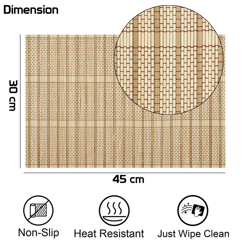 HOKIPO Reversible Bamboo Wooden Placemats for Dining Table Mats, Cream,
