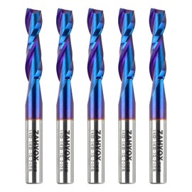 ZahyoX 1/4 Inch Shank Upcut Spiral Router Bit, 5 Pack Set, Nano Coated Solid Carbide CNC End Mill for Wood, 1/4 Dia x 1 CL x 2-1/2 OVL