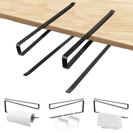 UKOFEW Kitchen Roll Holder, No Drilling, Pack of 2, Sturdy Kitchen Roll Holder, Roll Holder for Space-Saving Organiser System, Paper Roll Holder for Kitchen, Bathroom, Storage, Organisation, Black