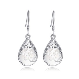 Vintage Filigree Fashion Nickle Free Women Earrings Dangle s925 Silver Teardrop Earrings for Women Charm Gifts (teardrop-white)