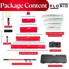 Plonic Drywall Skimming Blade Set with Portable Case, Stainless Steel 10", 14", 24", 32" & 40" Skimming Blades with 40"-84" Extension Handle, Drywall Finishing Tools for Plasterboard and Wallboard