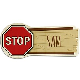 printplanet Wooden door sign with name Sam - motif stop sign - name plate, wooden sign, children's room sign