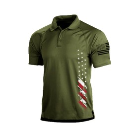 H HYFOL Short Sleeve Polo Shirts for Men Graphic Stretch Casual American Patriotic Raglan Golf Polos for Men(Olive Green,3XL)