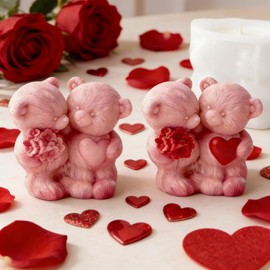 3D Rose Bear Silicone Candle Molds, Couple Teddy Bear Candle Molds for Candle Making Valentine‘s Day Candle Silicone Molds Epoxy Resin Wax Melt Molds for DIY Craft Candle Soap Valentine's Day Gift