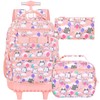 Girls Rolling Backpack, 3PCS Womens Roller Bookbag with Lunch Bag