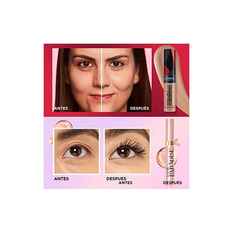 LOREAL PARIS Kit mascara Lash Paradise Waterproof corrector infalible tono