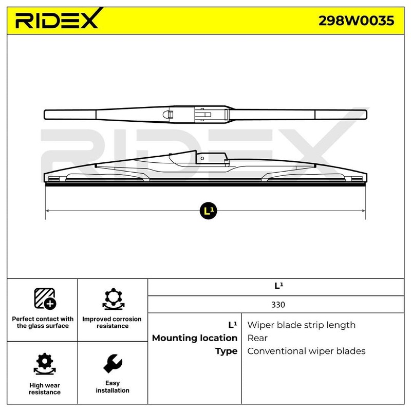 RIDEX Rear Wiper Blade 298W0035 Rear Flat