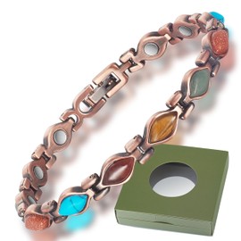 Wollet Magnetic Copper Bracelet for Women, Magnetic Turquoise Bracelet for Women with 3500 Gauss Magnet with Packaging Box