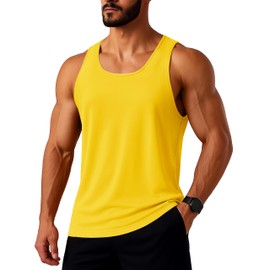 TACVASEN Men's Gym Shirt Racerback Muscle Tank Top UPF 80+ Sleeveless Tee Shirt Quick Dry Athletic Tank for Summer Yellow S