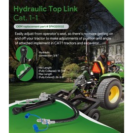 Upgrade Hydraulic Top Link Cat. 1-1 with Locking Block 18 1/8” - 26 3/8” with 2 x Hose, SPH320032 2-Way Check Valve Hydraulic Cylinder for Tractors, Excavators