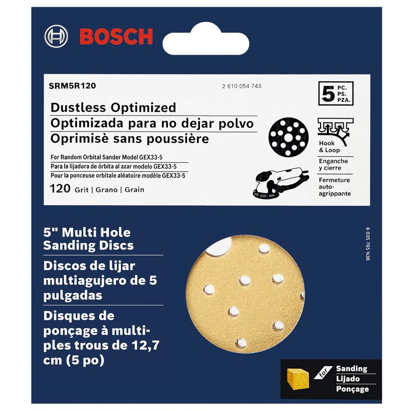 BOSCH SRM5R120 5 pc. 120 Grit 5 In. Multi-Hole Hook-And-Loop