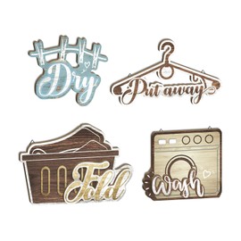 Laundry Room Wall Decor Set, Farmhouse Style Wash Dry Fold Put Away Signs, Laundry Room Hanging Decor, Decorative Wall Art for Laundromats Home Utility Space