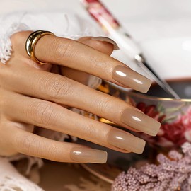 RARJSM Nude Brown Gel Nail Polish Clear Sheer Brown Dark Skin Tone Caramel Color French Manicure Natural Milky Jelly Nail Gel Polish Varnish Curing Requires 1pcs 15ml for Home Salon Nail Art DIY