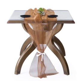 mds Pack of 5 Wedding 27 x 120 inches Long Sheer Organza Table Runner for Wedding Banquets Decorations Birthday Parties, Engagements, Rustic Boho for 10Ft Table Runners - Bronze