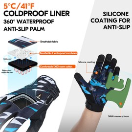 Vgo... MF5178FLWP, 1 pair of 5°C/41°F winter full finger touchscreen motorcycle gloves, mountain bike gloves, riding gloves, workout, racing, outdoor gloves