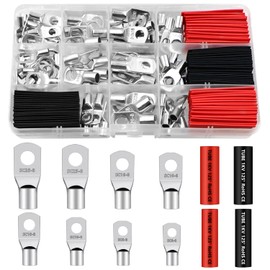 LURICO 160 Piece Tube Cable Lugs Set, Cable Lugs Set M6/M8 Ring Terminals 6/10/16/25 mm² Tinned Crimp Connector, Ring Terminals for Car, 80 Ring Terminals Set + 80 Heat Shrink Tubing