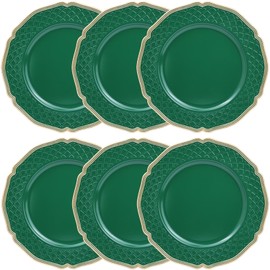 SforGUVA Green Scallop Charger Plates, Set of 6 Plastic Wedding Bulk Plate Charges for Dinner Plates, Table Decoration, Holiday, Thanksgiving, Christmas.