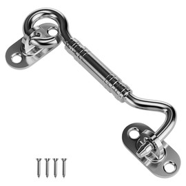 SANKEYTEW 4'' Door Latch Door Lock Hardware, 4'' Stainless steels Hook and Eye Gate Latch Easy Lock for Barn Door, Silver Sliding Door Lock with Screws for Window, Cabin Hooks