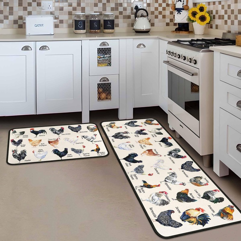 Farmhouse Rooster Kitchen Rugs and Mats Set of 2, Seasonal