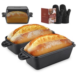 AILITOR Cast Iron Loaf Pan with Lid 9x5 Inch - Bread Baking Pans for Homemade Bread, 2 Piece Set