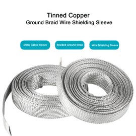 EMI RFI Shielding Wire Loom Metal Tinned Copper Grounding Braided Sheathing Cable Sleeve Mesh ESD Protection Flat Tubular Expandable (3/8" W(0.24" ID)-20FT)