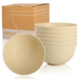 Wrova - Juego de 6 cuencos de paja de trigo de 26 onzas, cuencos de plástico alternativos, reutilizables para interiores y exteriores, apto para microondas y lavaplatos, fácil de limpiar. Serie Beige