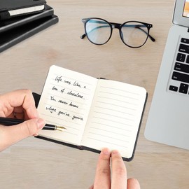 LINXINS A7 Notebook Pocket Notebook with Pen, Small Notebooks Pocket Size, Pocket Notepad - Pu Leather Notebooks With Elastic Band And Inner Pocket Hardcover Notepad, Black Note Book (100 Sheets)