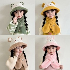Cute Baby Bucket Hat and Scarf 2-Piece Set for Autumn and Winter - New Children's Fisherman Hat Animal Green Frog Hat 3ea