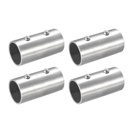 QUARKZMAN Set of 4 Straight Pipe Connectors, 202 Stainless Steel 2-Way Handrail Pipe Connectors, 40 mm Length, for 1 Inch (25 mm) OD Handrail Railing