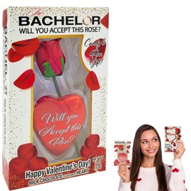 Fruidles Valentine's Day Bachelor Heart-Shaped Chocolate and Rose Duo, Will You Accept This Rose (12-Pack)