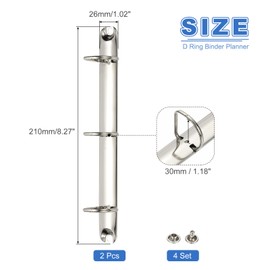 PATIKIL A5 3 Hole Ring Binder Mechanisms, 2 Set 1.18" D Ring Replacement Binder Planner Loose Leaf Binding Spines for Organizers DIY Fill Paper Storage Folder Accessories, 26mm Silver Tone