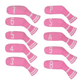 Scott Edward Golf Iron Head Covers,Set of 10 PCS,Embroidery Numbers, Adorable and Basically Socks Shape,Washable & Durable Golf Club Head Protector (Pink&White Stripes)